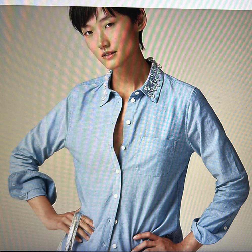 J. Crew Collection shrunken button-up shirt in embellished brushed cotton oxford